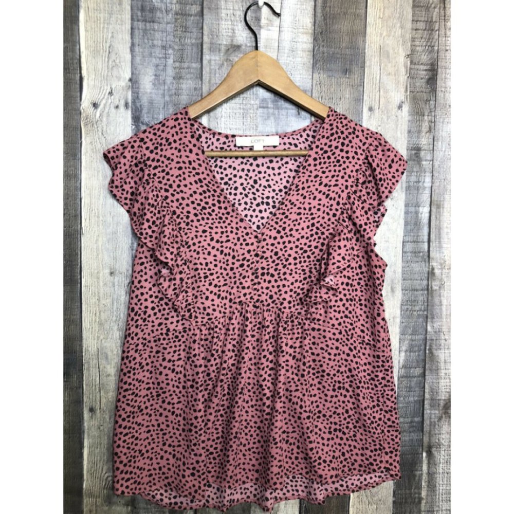 Ann Taylor Loft Pink Printed Ruffle Sleeveless Top